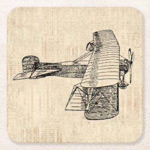 Old Fashioned Aeroplane Square Paper Coaster