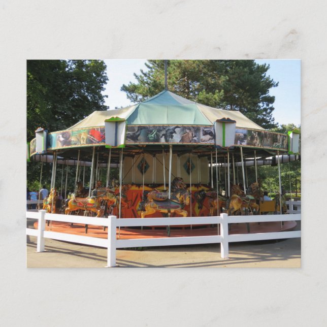 Old Fashioned Antique Carousel Merry Go Round Holiday Postcard (Front)