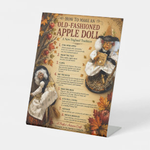 Old-Fashioned Apple Doll Kitchen Witch Autumn Craf Pedestal Sign