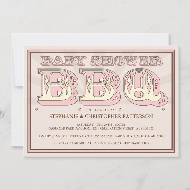Old Fashioned Baby Shower BBQ in Pink Invitation (Front)