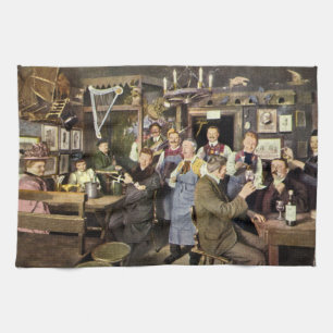Old Fashioned Bar with People Celebrating, a Party Tea Towel