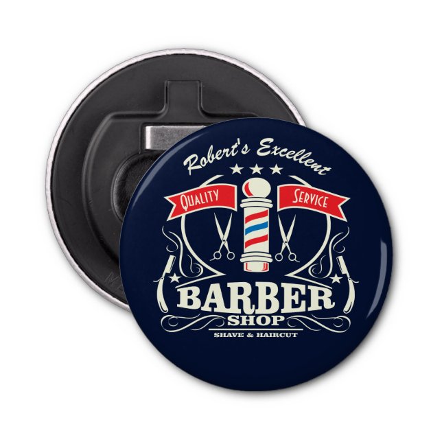 Old Fashioned Barber Shop Pole Monogram Bottle Opener (Front)