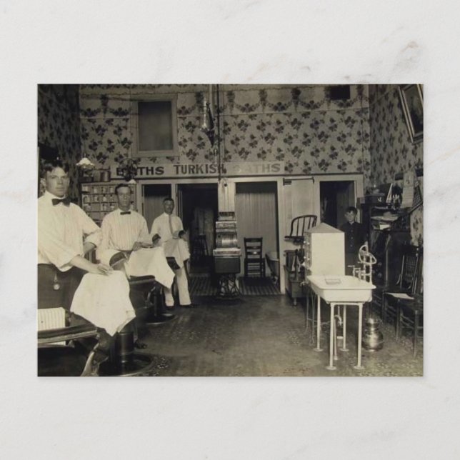 Old-Fashioned Barbershop 1912 Vintage Postcard (Front)