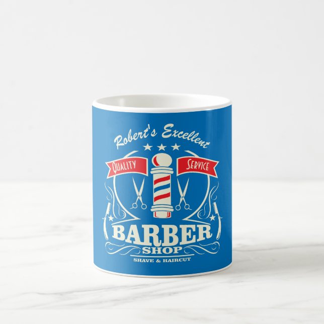 Old Fashioned Barbershop Blue Shave & Haircut Coffee Mug (Center)