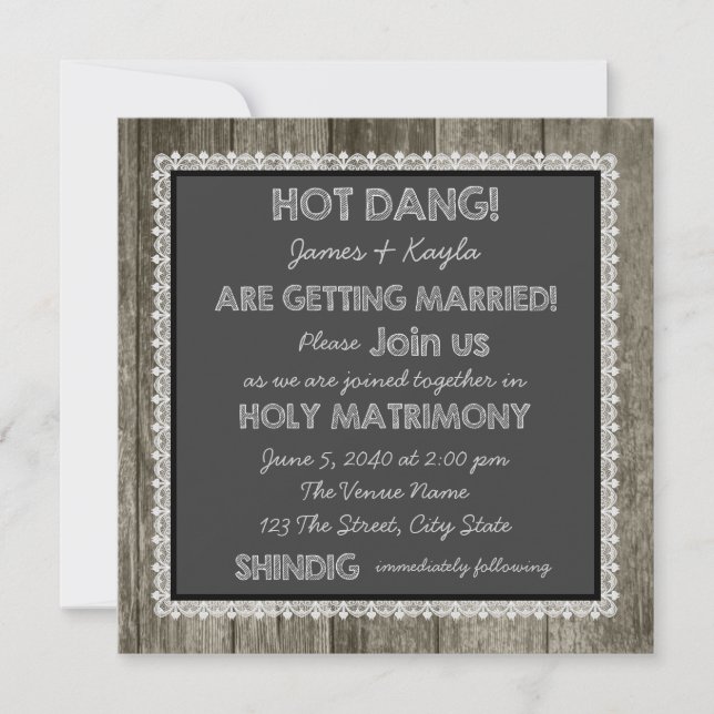Old Fashioned Barn Wood Chalkboard Country Wedding Invitation (Front)