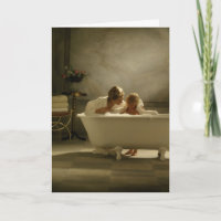 Old-fashioned Bathtub with Mother and Daughter