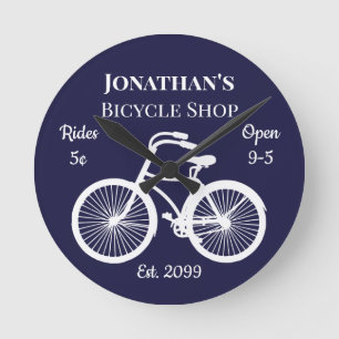 Old Fashioned Bicycle Shop Rides 5¢ Round Clock