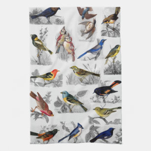 Old Fashioned Birds Tea Towel