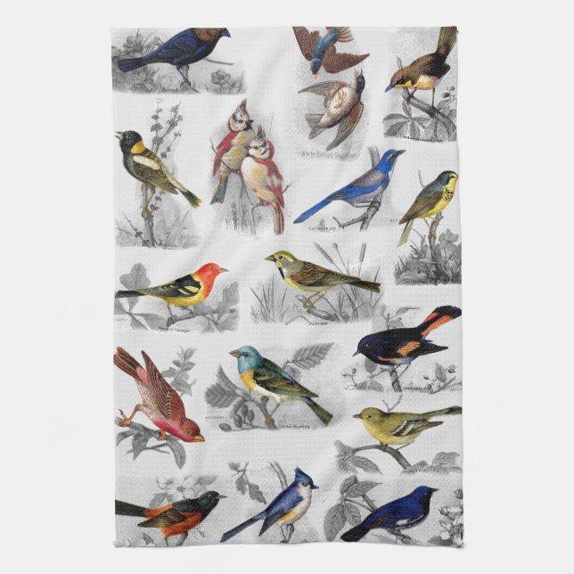 Old Fashioned Birds Tea Towel (Vertical)
