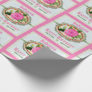 Old-fashioned Birthday Greeting Add Name Pink Wrapping Paper