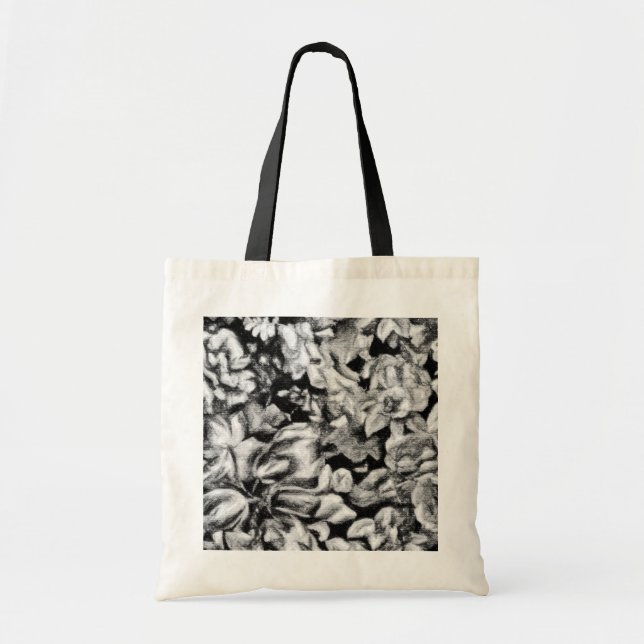 Old Fashioned Black and White Floral Tote Bag (Front)