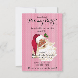Old Fashioned Black Santa Cranberry Floral Stripe Invitation