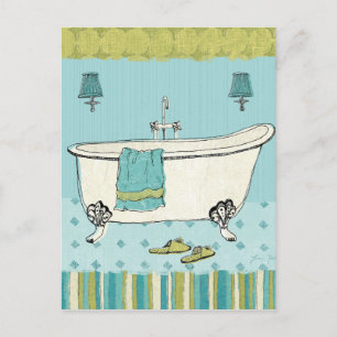 Old Fashioned Blue Bathroom Postcard