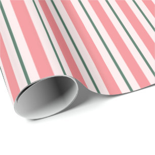 Old Fashioned Blush Pink and Green Stripe Pattern Wrapping Paper