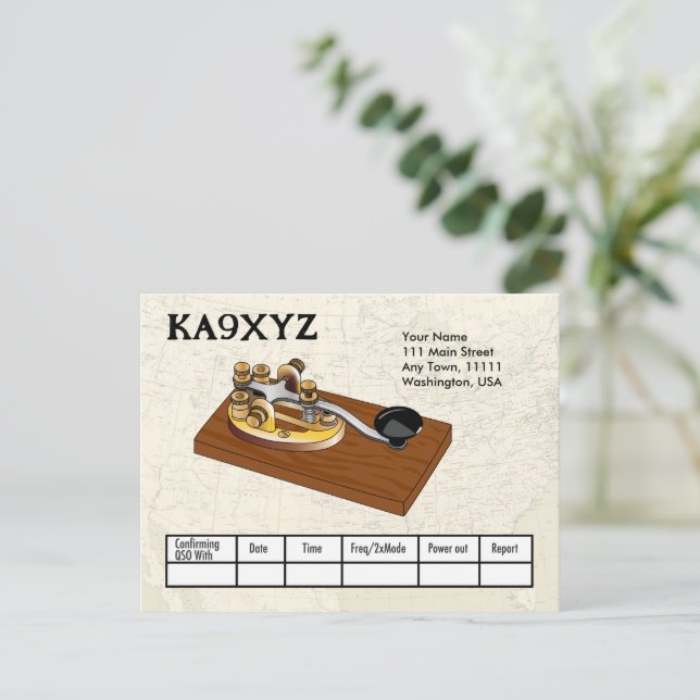 Old Fashioned Brass Telegraph Key Morse Code QSL Postcard (Standing Front)