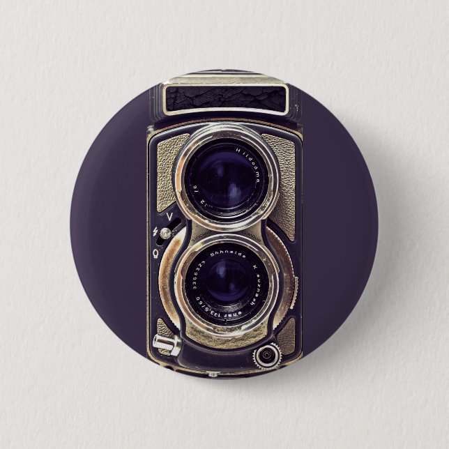 Old-fashioned camera 6 cm round badge (Front)