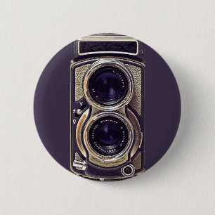 Old-fashioned camera 6 cm round badge