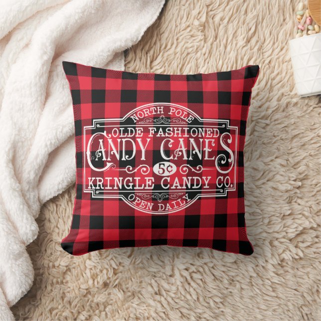 Old Fashioned Candy Canes Buffalo Check  Cushion (Blanket)