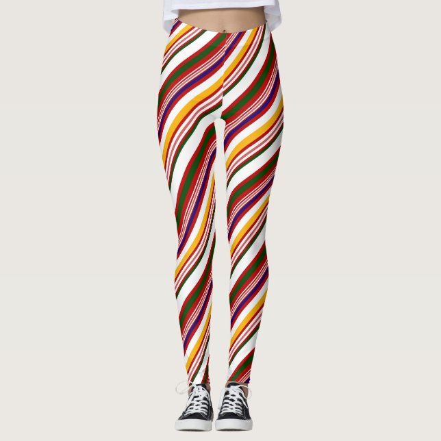 Old Fashioned Candy Stripes Christmas Leggings (Front)