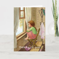 Old-fashioned card, home, girl, get well, sympathy