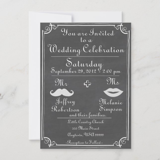 Old Fashioned Chalkboard Wedding Invitation (Front)