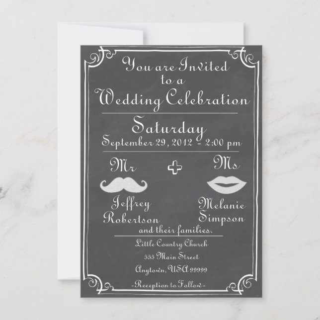 Old Fashioned Chalkboard Wedding Invitation (Front)