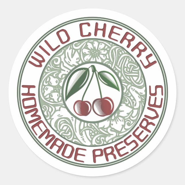 Old Fashioned Cherry Jam Stylised Fruit and Flower Classic Round Sticker (Front)