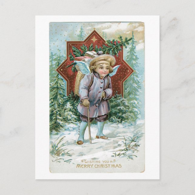 Old-fashioned Christmas, Angel Holiday Postcard (Front)
