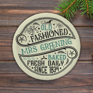 Old-Fashioned Christmas Bakery Santa Cookie Paper Plate