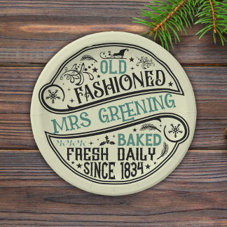 Old-Fashioned Christmas Bakery Santa Cookie Paper Plate