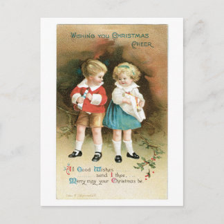 Old-fashioned Christmas, Boy & Girl Holiday Postcard