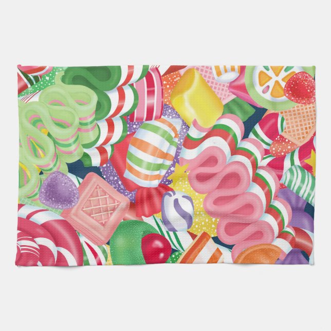 Old Fashioned Christmas Candy Clock Tea Towel (Horizontal)