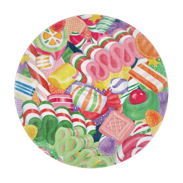 Old Fashioned Christmas Candy Glass Cutting Board (Front)