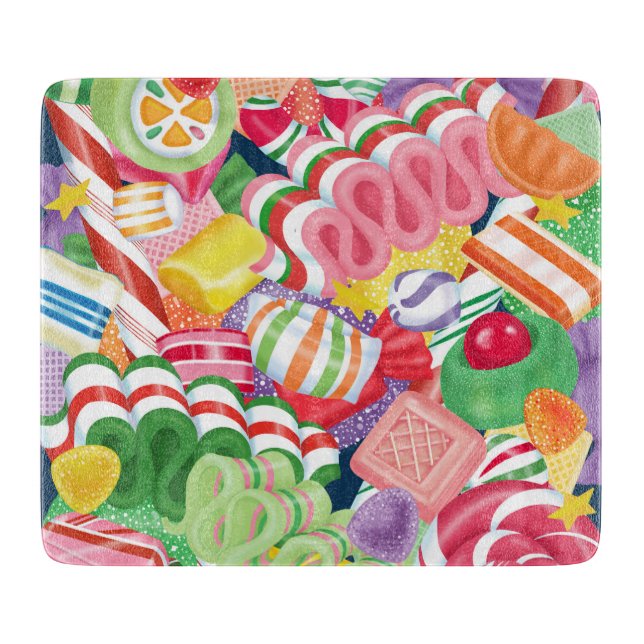 Old Fashioned Christmas Candy Glass Cutting Board (Front)