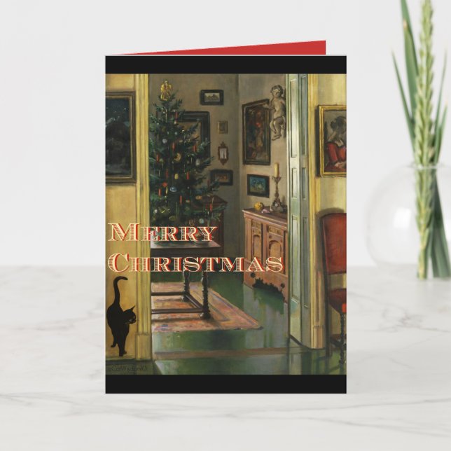 Old fashioned Christmas Card With a Black Cat (Front)