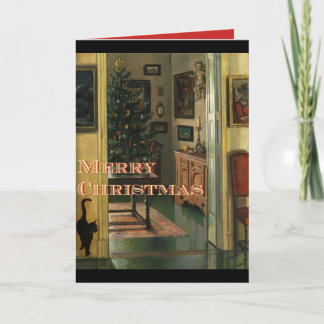 Old fashioned Christmas Card With a Black Cat