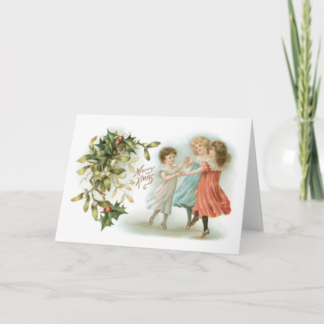 Old-fashioned Christmas, Dancing girls Holiday Card (Front)