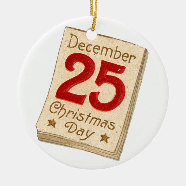 Old-fashioned Christmas, December 25 Ceramic Tree Decoration (Front)