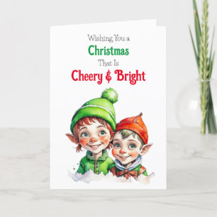 Old-Fashioned Christmas Elves Cheery and Bright Holiday Card