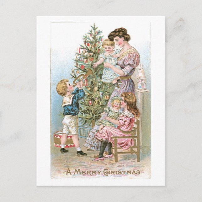 Old-fashioned Christmas, Famliy Holiday Postcard (Front)