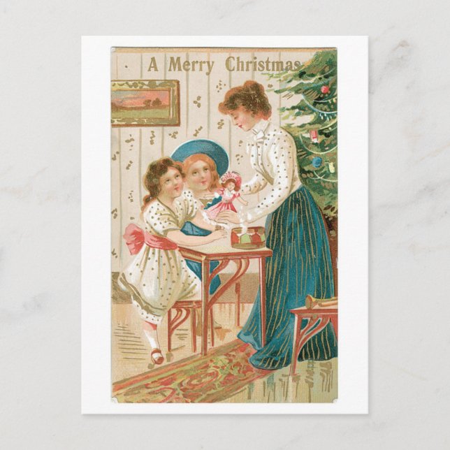 Old-fashioned Christmas, Famliy Holiday Postcard (Front)