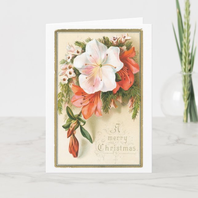Old-fashioned Christmas, Flower Holiday Card (Front)