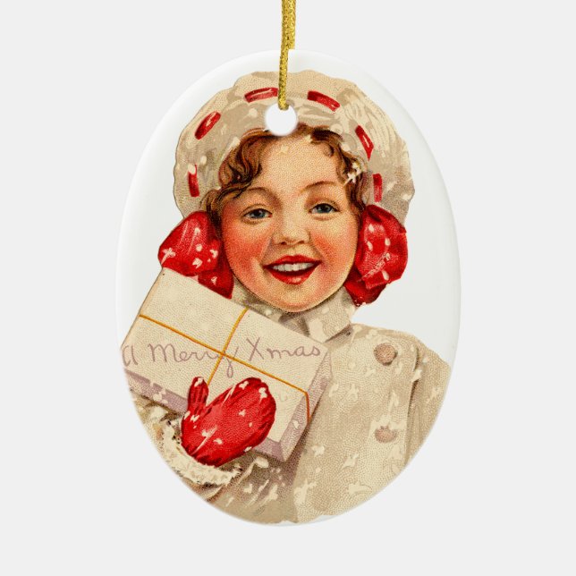 Old-fashioned Christmas, Girl Ceramic Tree Decoration (Front)