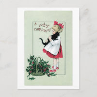 Old-fashioned Christmas, Girl holding Black cat