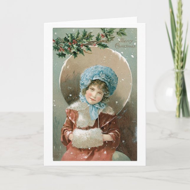 Old-fashioned Christmas, Girl Holiday Card (Front)