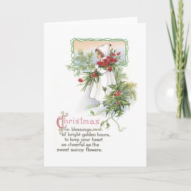 Old-fashioned Christmas, Girl Holiday Card (Front)