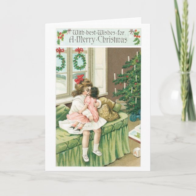 Old-fashioned Christmas, Girl Holiday Card (Front)