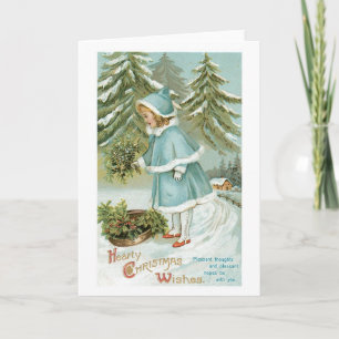 Old-fashioned Christmas, Girl Holiday Card