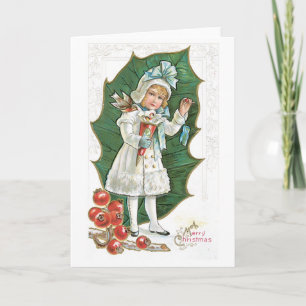 Old-fashioned Christmas, Girl Holiday Card