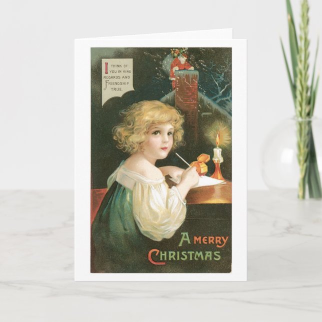 Old-fashioned Christmas, Girl Holiday Card (Front)